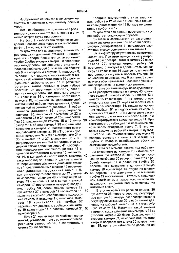 Устройство для доения новотельных коров (патент 1697647)