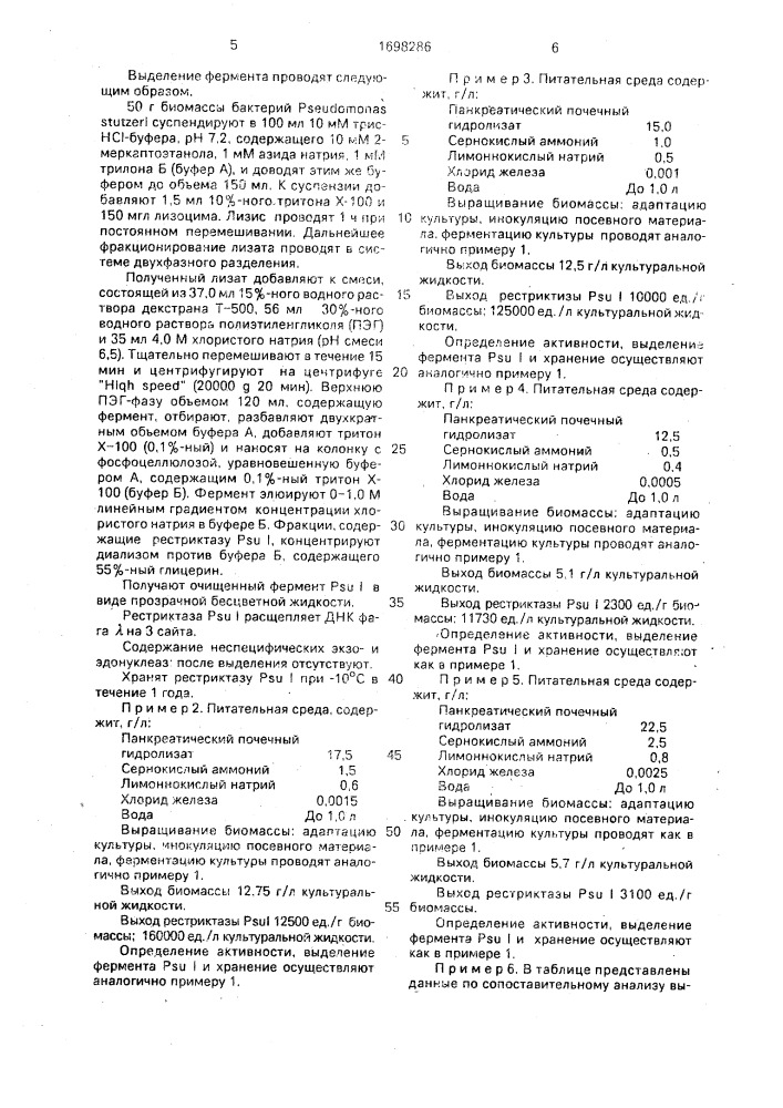 Питательная среда для культивирования штамма рsеudомоnаs sтuтzеri вкпм в-4724 - продуцента рестриктазы ps и 1 (патент 1698286)