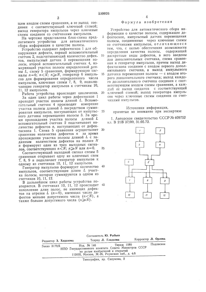 Устройство для автоматического сбора информации о качестве полосы (патент 590026)