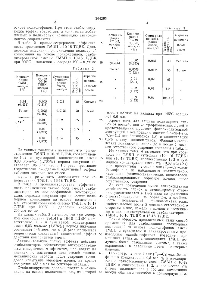 Полимерная композиция на основе полиолефинов и стабилизирующей добавки (патент 304265)