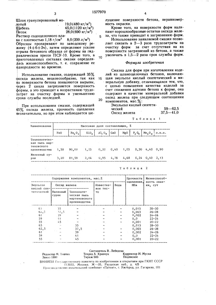 Смазка для форм (патент 1577970)