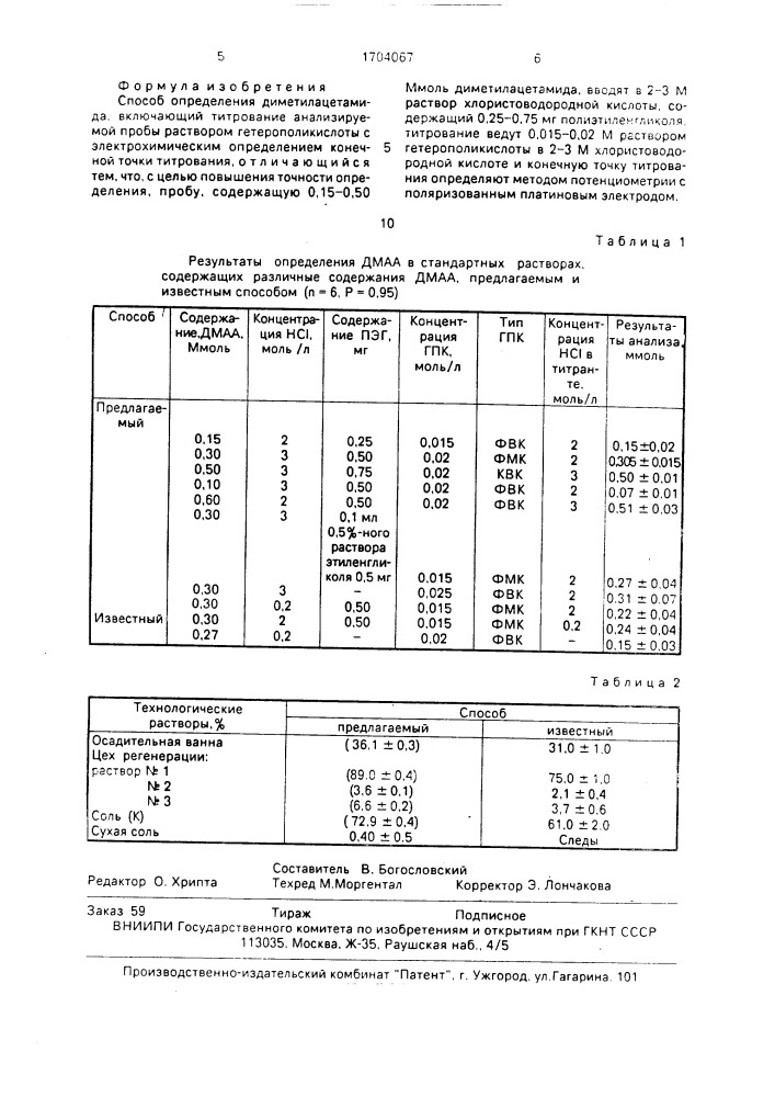 Способ определения диметилацетамида (патент 1704067)