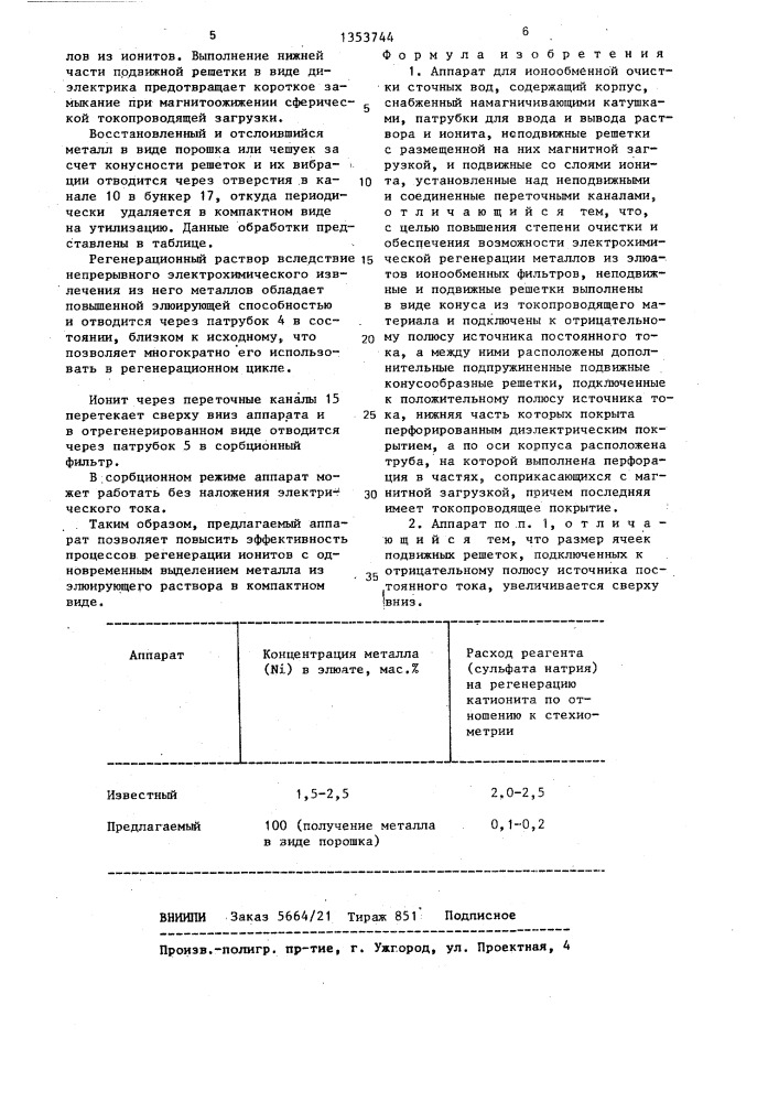 Аппарат для ионообменной очистки сточных вод (патент 1353744)