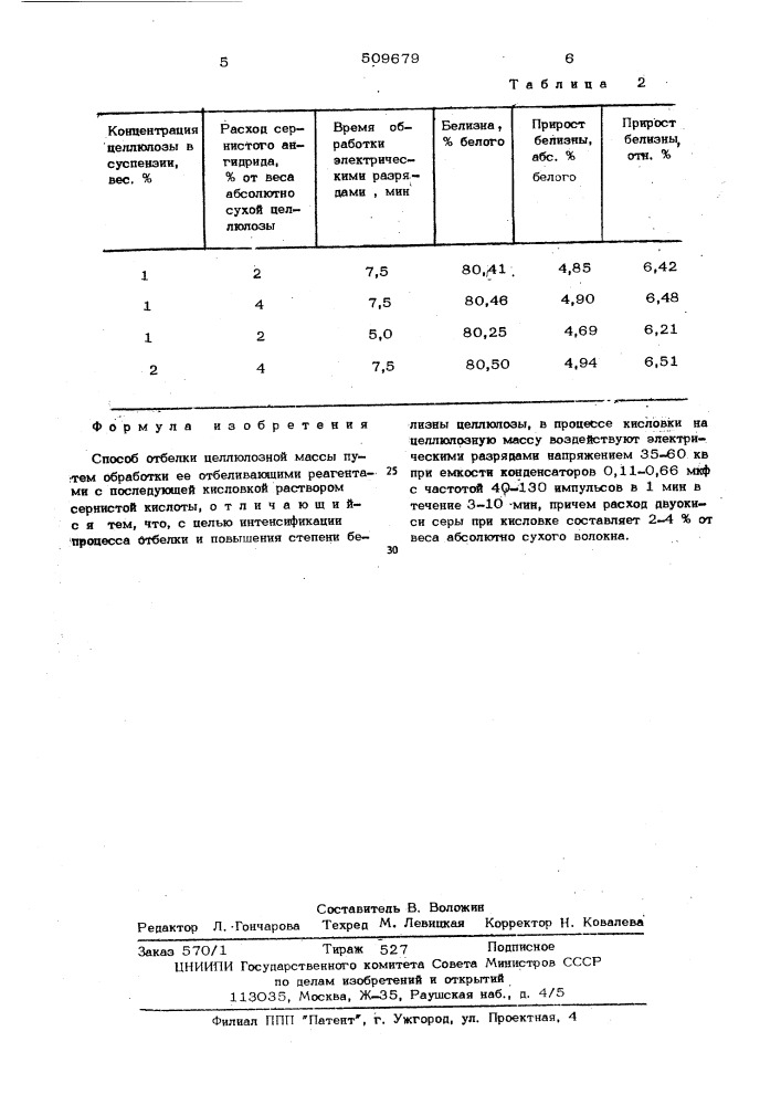 Способ отбелки целлюлозной массы (патент 509679)