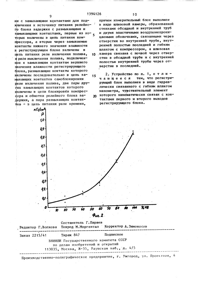 Устройство для измерения влажности почвы (патент 1394126)