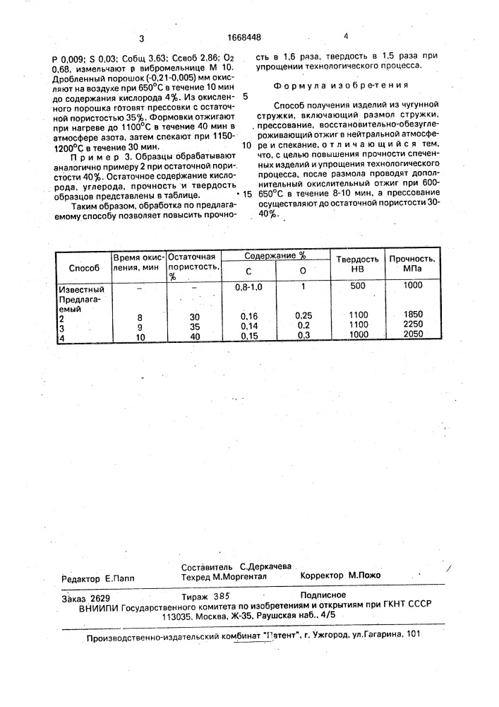 Способ получения изделий из чугунной стружки (патент 1668448)