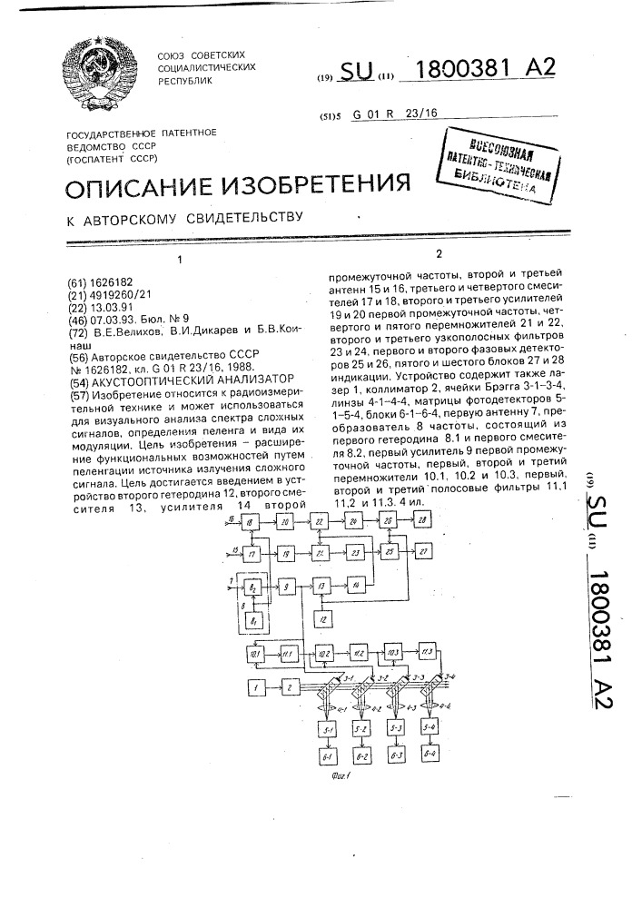 Акустооптический анализатор (патент 1800381)