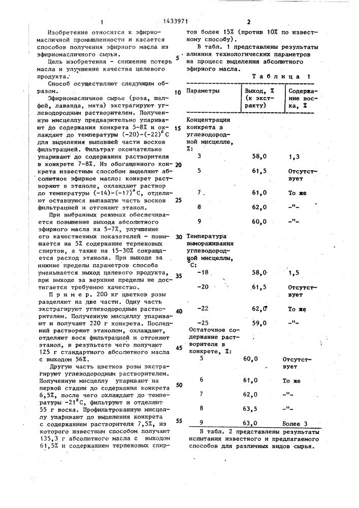 Способ получения абсолютного эфирного масла (патент 1433971)