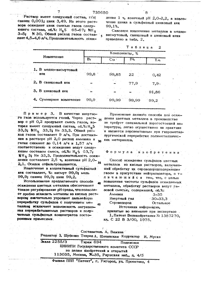 Способ осаждения сульфидов цветных металлов из кислых растворов (патент 735650)