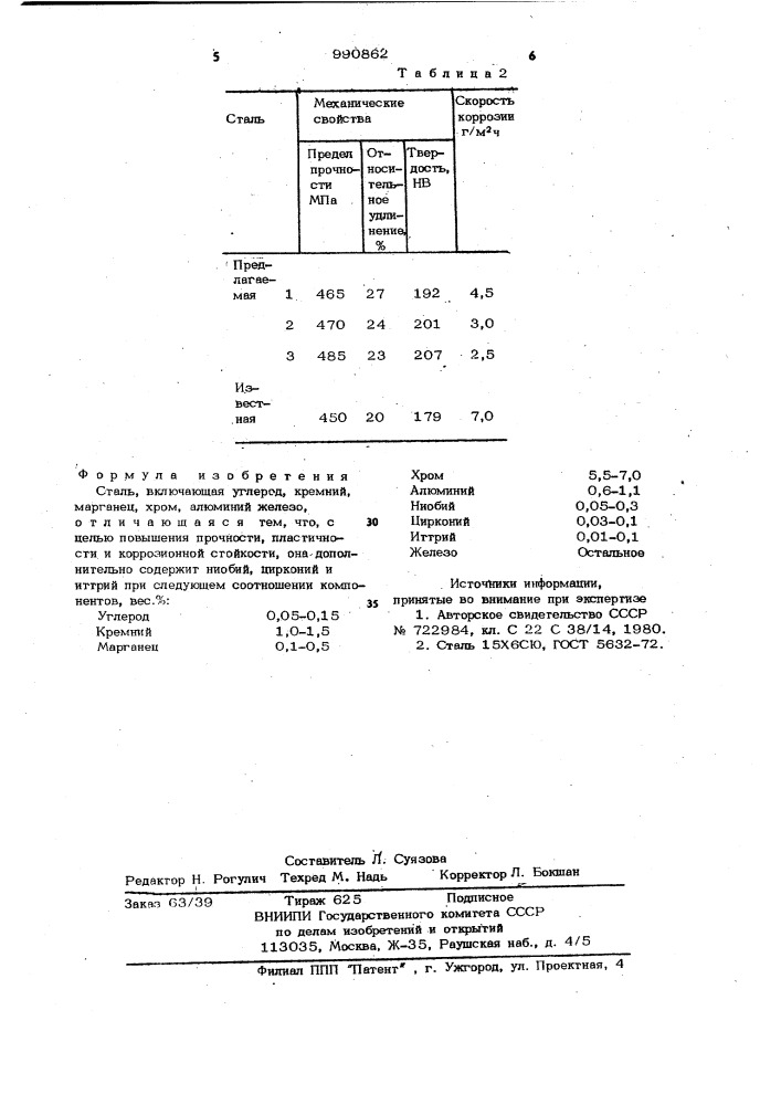 Сталь (патент 990862)