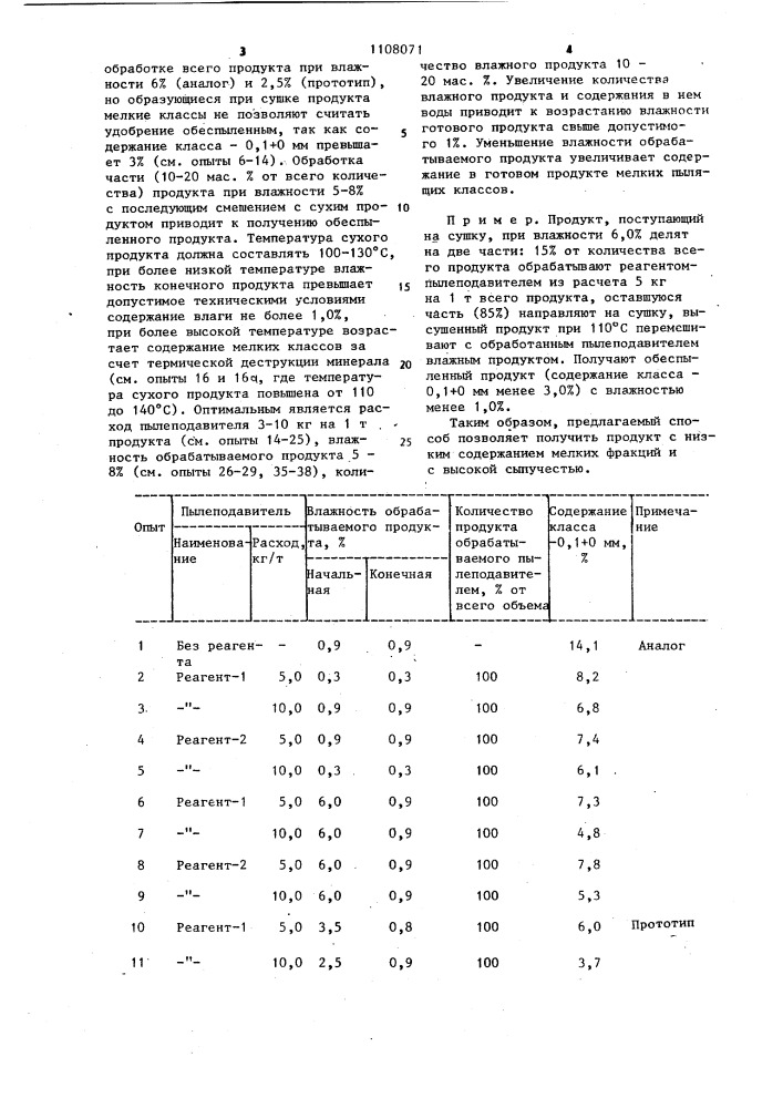 Способ обеспыливания хлорида калия (патент 1108071)