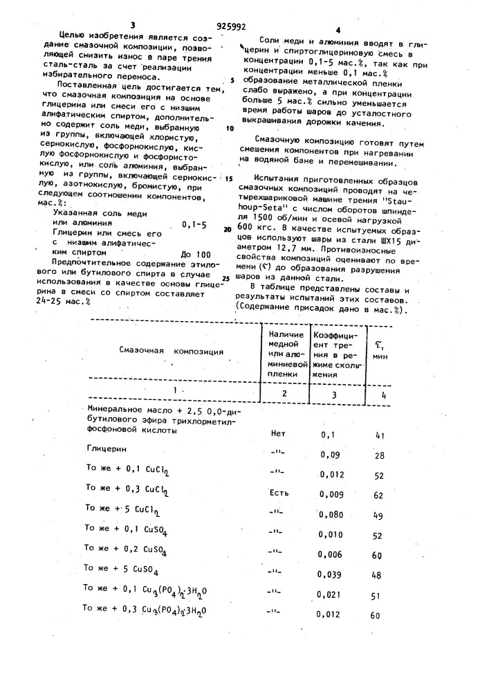 Смазочная композиция (патент 925992)