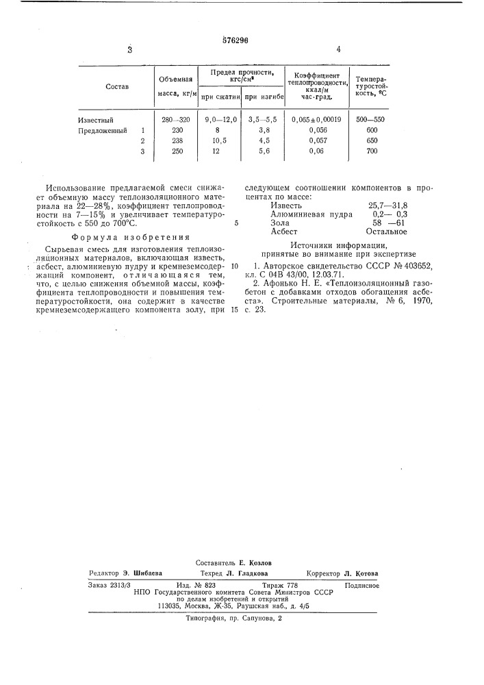Сырьевая смесь для изготовления теплоизоляционных материалов (патент 576296)