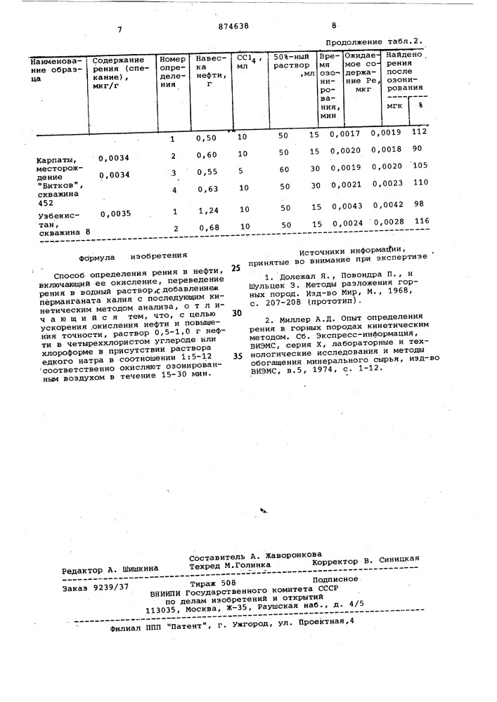 Способ определения рения в нефти (патент 874638)