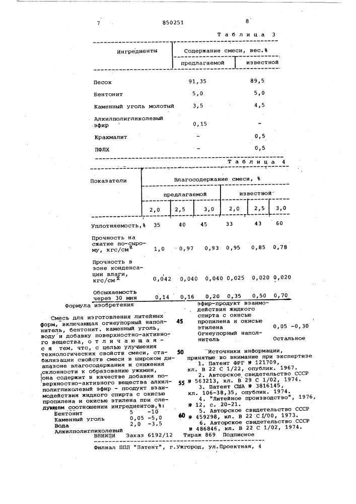 Смесь для изготовления литейныхформ (патент 850251)