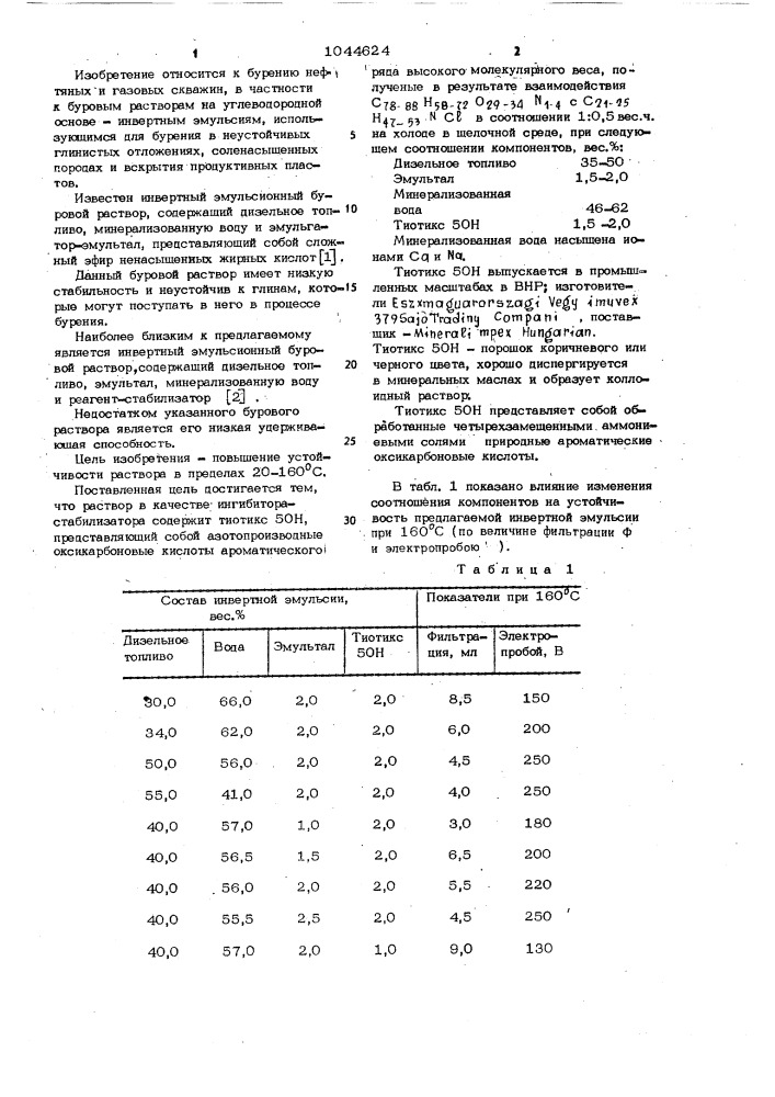 Инвертный эмульсионный буровой раствор (патент 1044624)