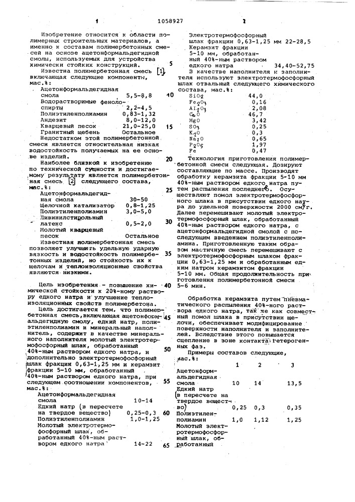 Полимербетонная смесь (патент 1058927)