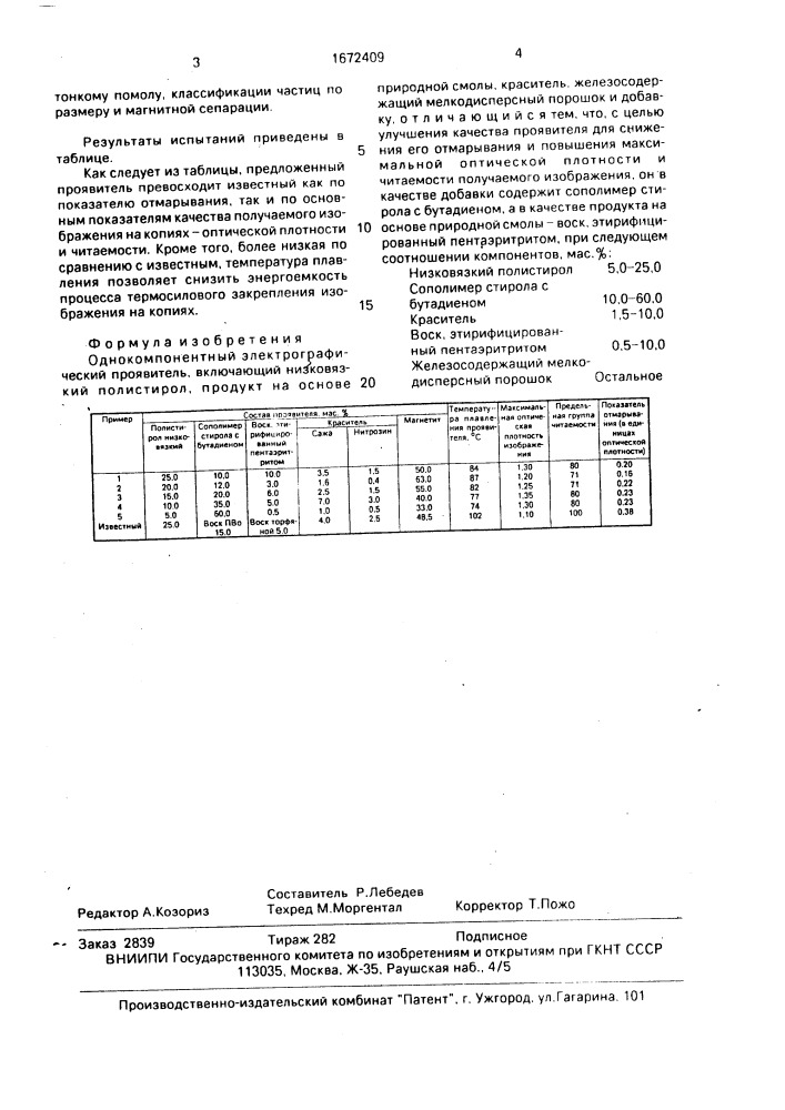 Однокомпонентный электрографический проявитель (патент 1672409)