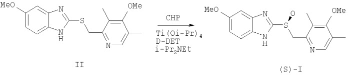 Способ получения оптически активного 5-метокси-2-((4-метокси-3,5-диметилпиридин-2-ил)метилсульфинил)-1н-бензо[d]имидазола (патент 2341524)