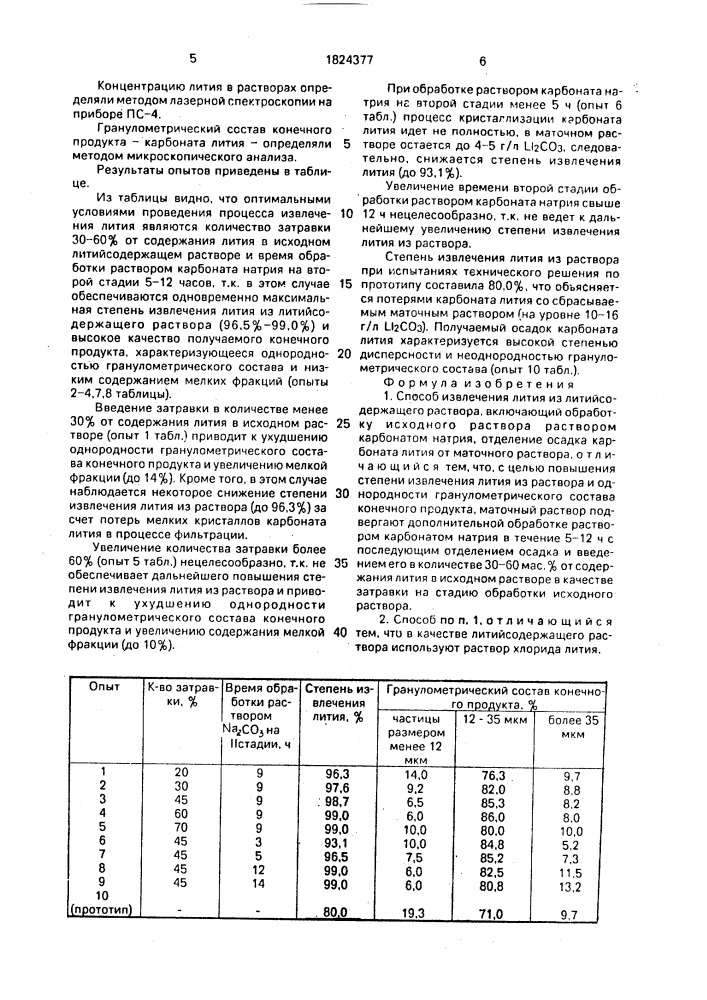 Способ извлечения лития из литийсодержащего раствора (патент 1824377)