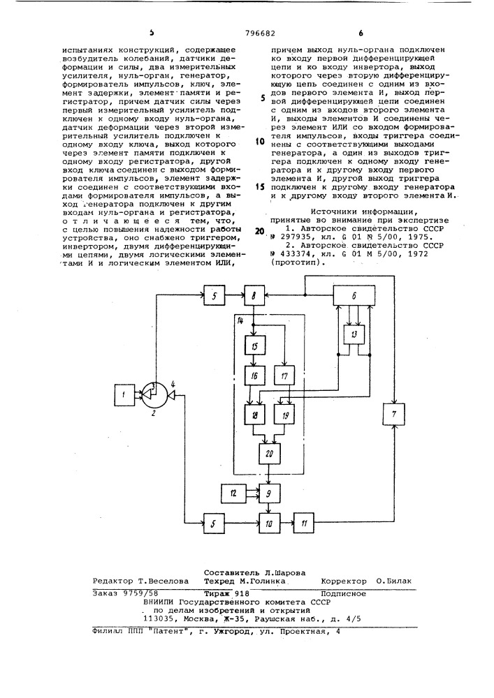 Устройство для записи зависимостимежду нагрузкой и деформацией прииспытаниях конструкций (патент 796682)