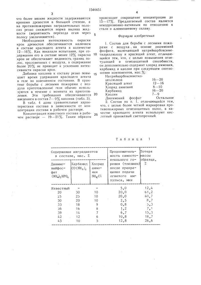 Состав для борьбы с лесными пожарами с воздуха (патент 1544451)