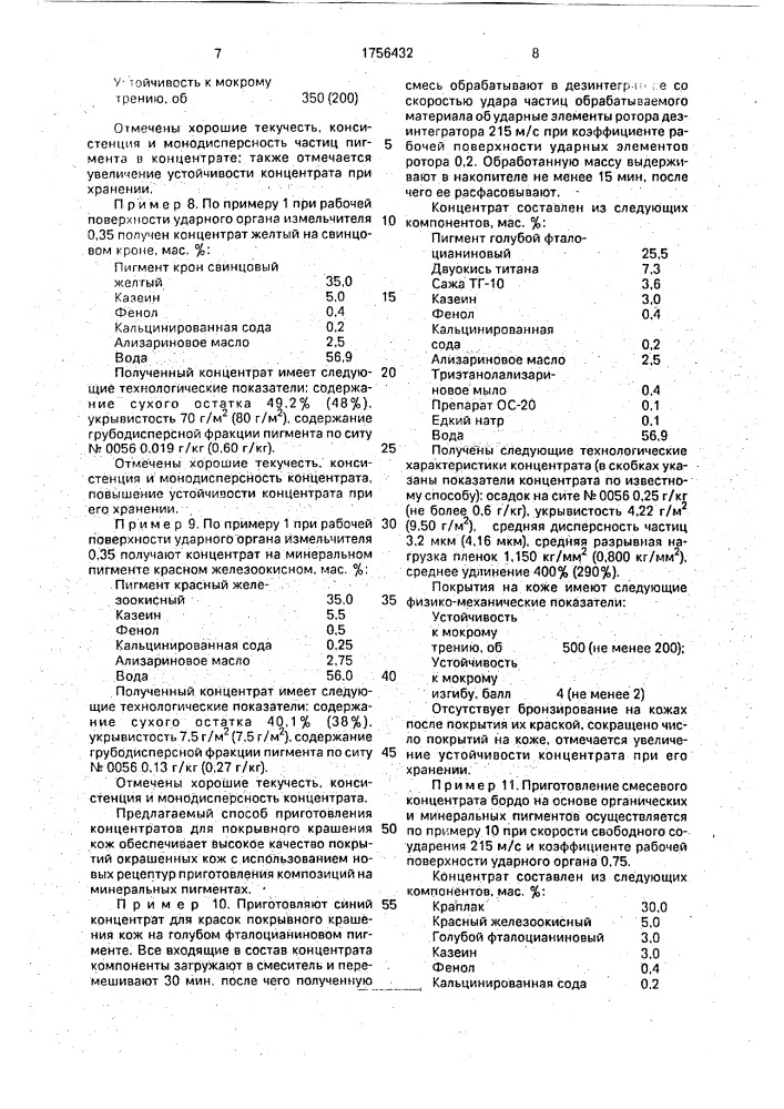 Способ приготовления пигментного концентрата для покрывного крашения кожи (патент 1756432)