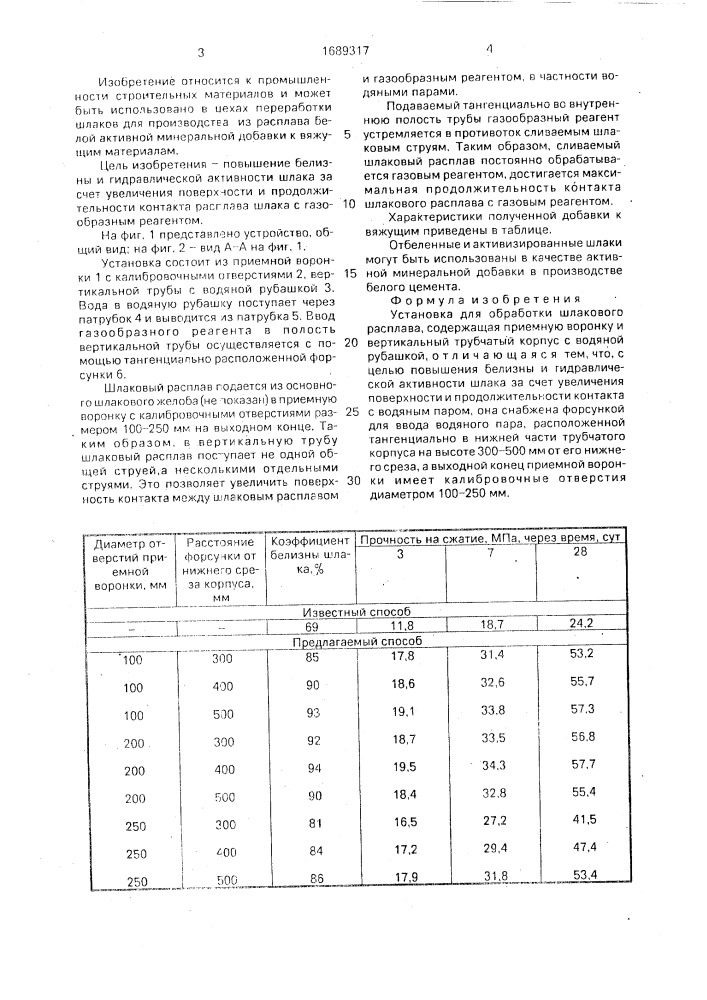 Установка для обработки шлакового расплава (патент 1689317)