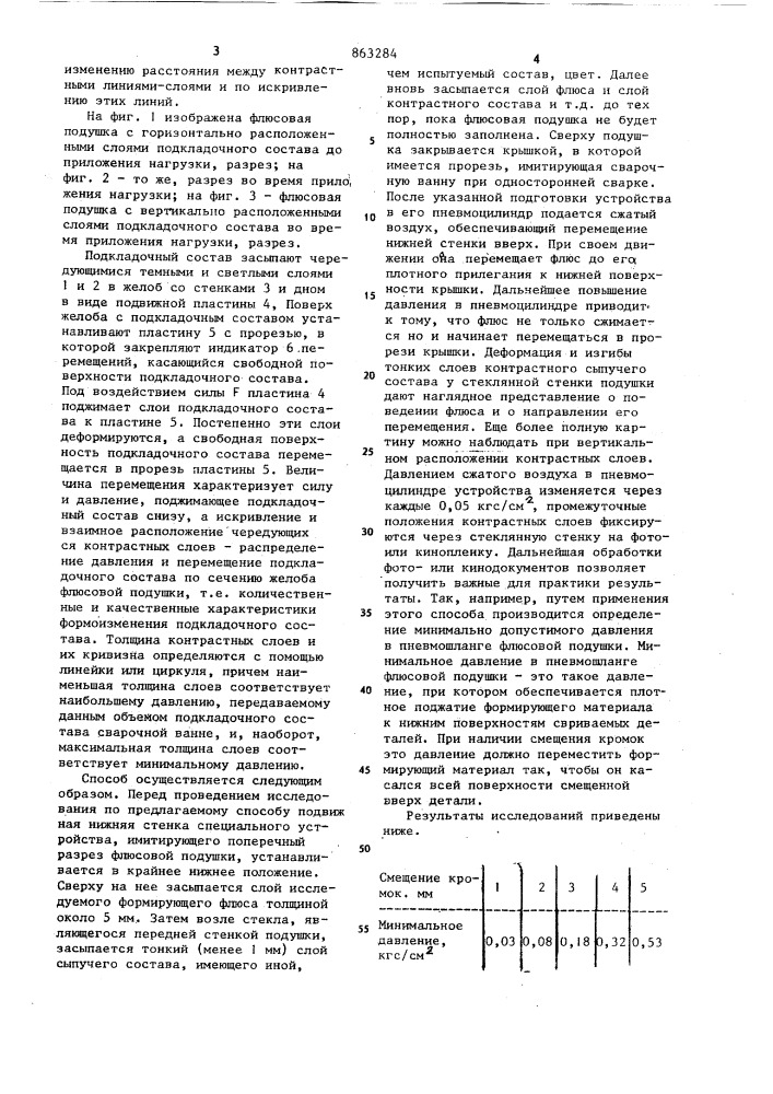 Способ исследования подкладочного состава флюсовой подушки (патент 863284)