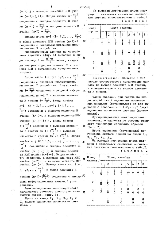 Многопороговый логический элемент /его варианты/ (патент 1285590)