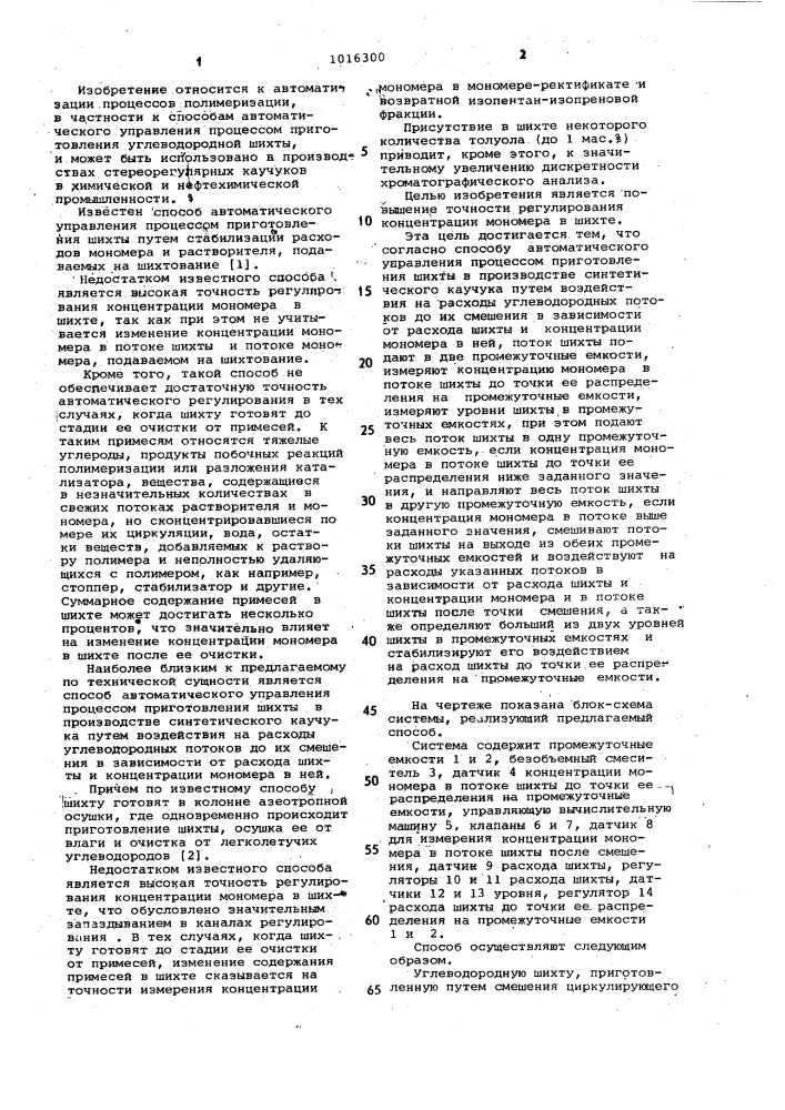 Способ автоматического управления процессом приготовления шихты в производстве синтетического каучука (патент 1016300)