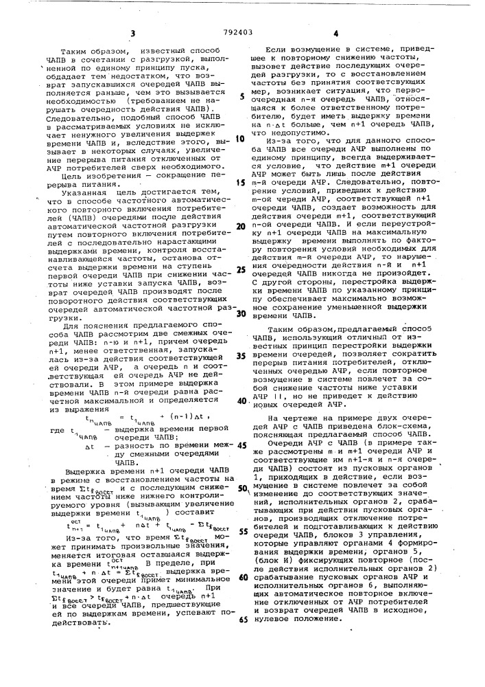 Способ частотного автоматического повторного включения потребителей (патент 792403)