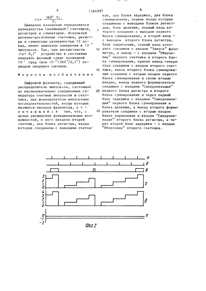 Цифровой фазометр (патент 1364997)