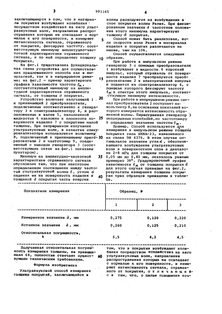 Ультразвуковой способ измерения толщины покрытий (патент 991165)