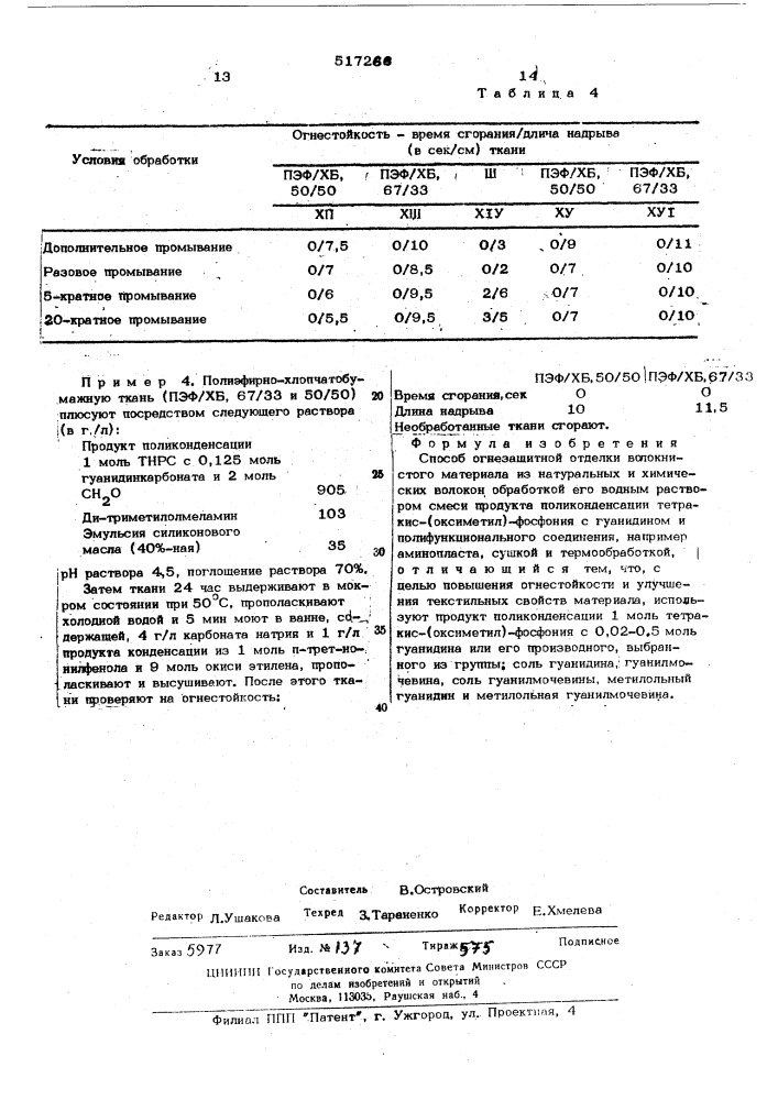 Способ огнезащитной отделки волокнистого материала (патент 517268)