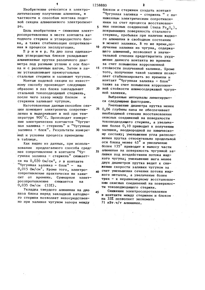 Способ монтажа подовой секции алюминиевого электролизера (патент 1258880)