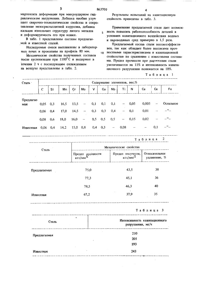 Кавитационностойкая сталь (патент 863701)