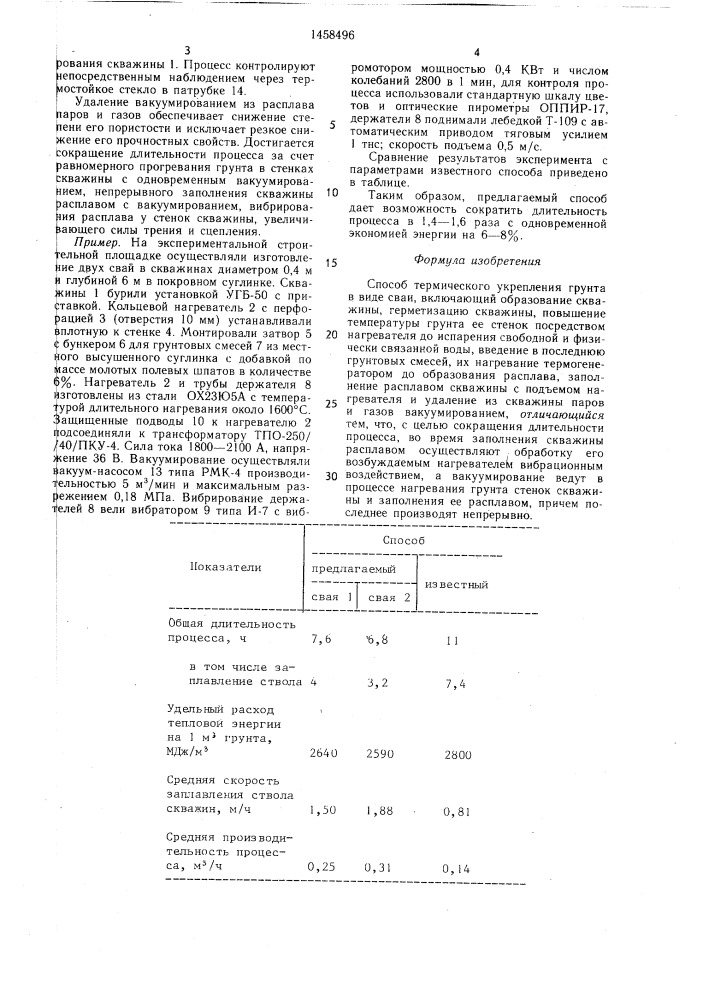 Способ термического укрепления грунта в виде сваи (патент 1458496)