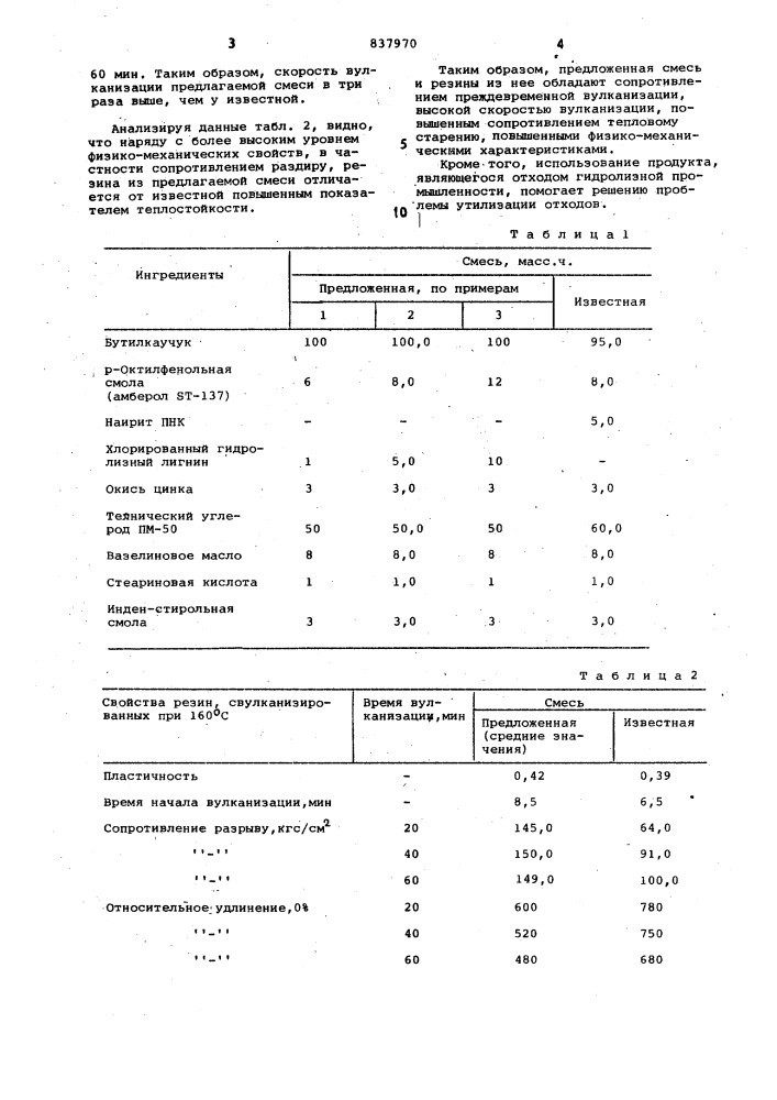 Резиновая смесь на основе бутилкаучука (патент 837970)