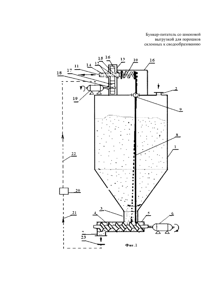 Бункер-питатель со шнековой выгрузкой для порошков, склонных к сводообразованию (патент 2625697)