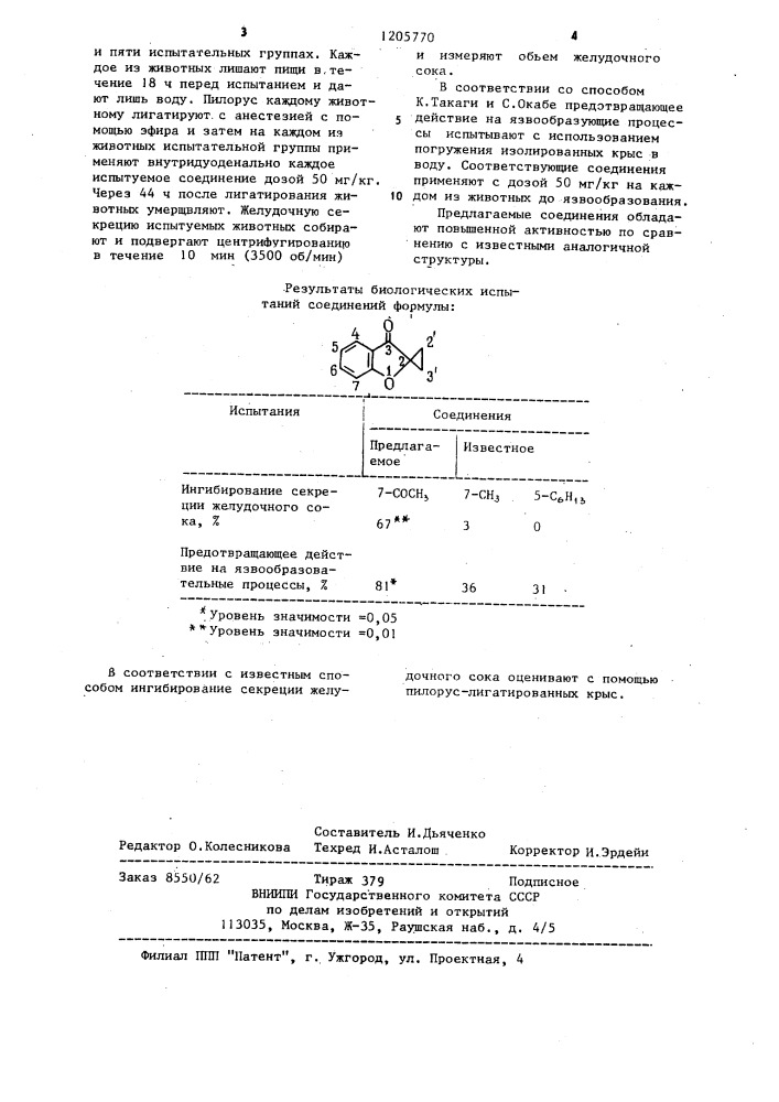 Способ получения 7-ацетилспиро(бензо) ( @ )-фуран-2-( @ ),1- циклопропан-3-она (патент 1205770)