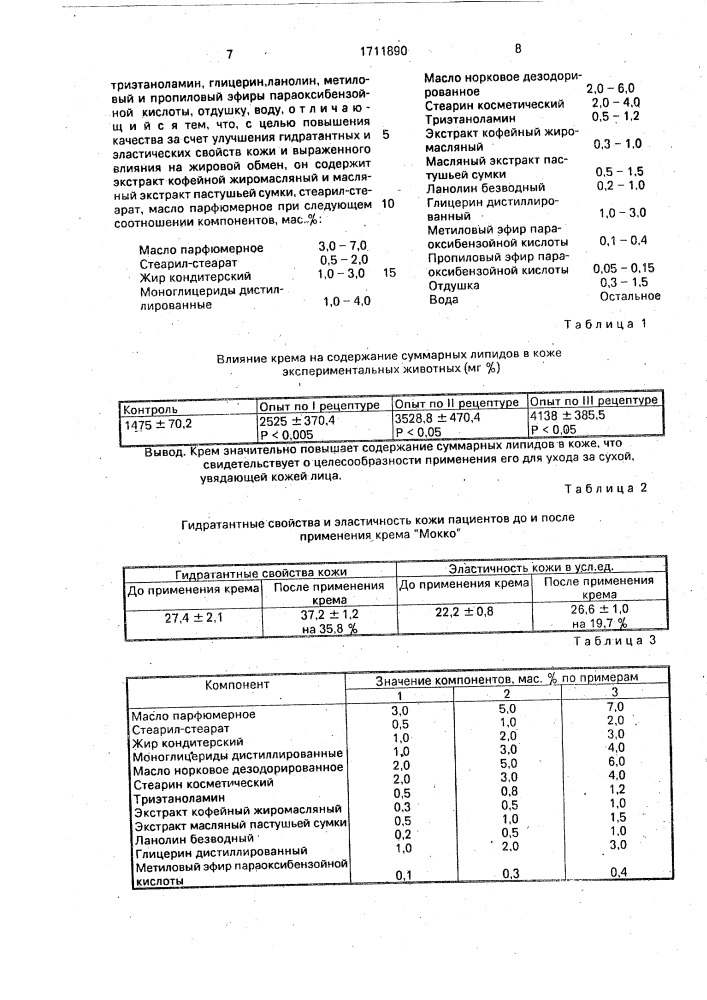 Крем для ухода за кожей лица (патент 1711890)