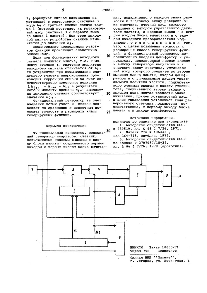 Функциональный генератор (патент 798893)