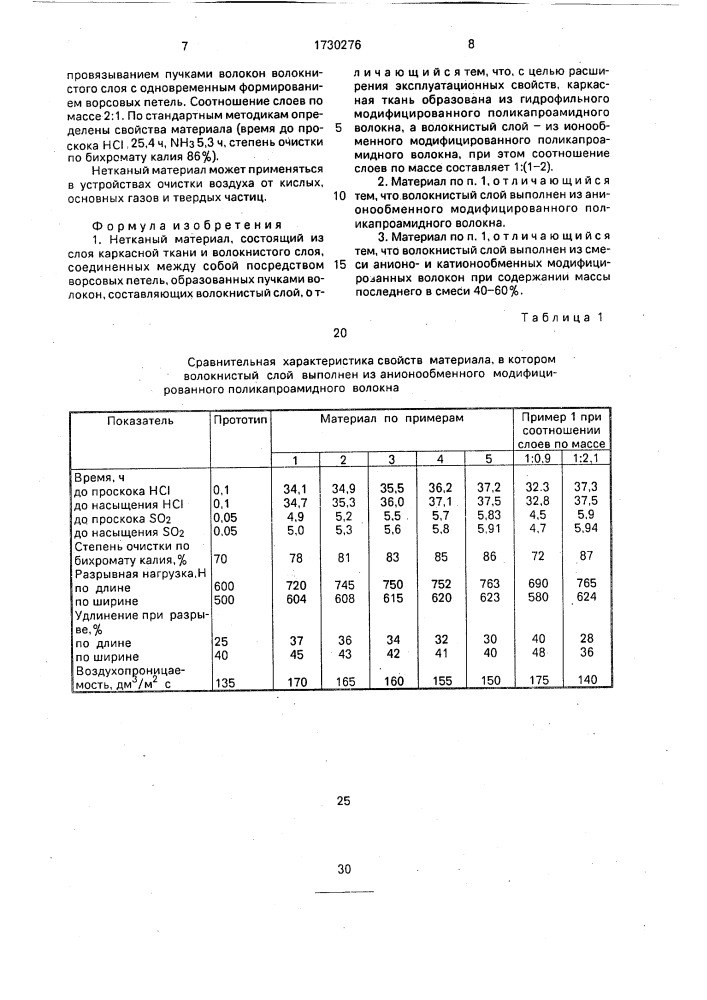 Нетканый материал (патент 1730276)