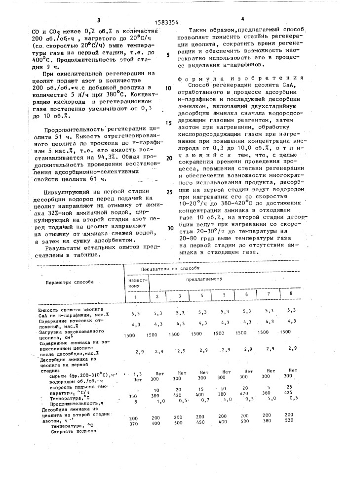 Способ регенерации цеолита с @ а, отработанного в процессе адсорбции н-парафинов и последующей десорбции аммиаком (патент 1583354)