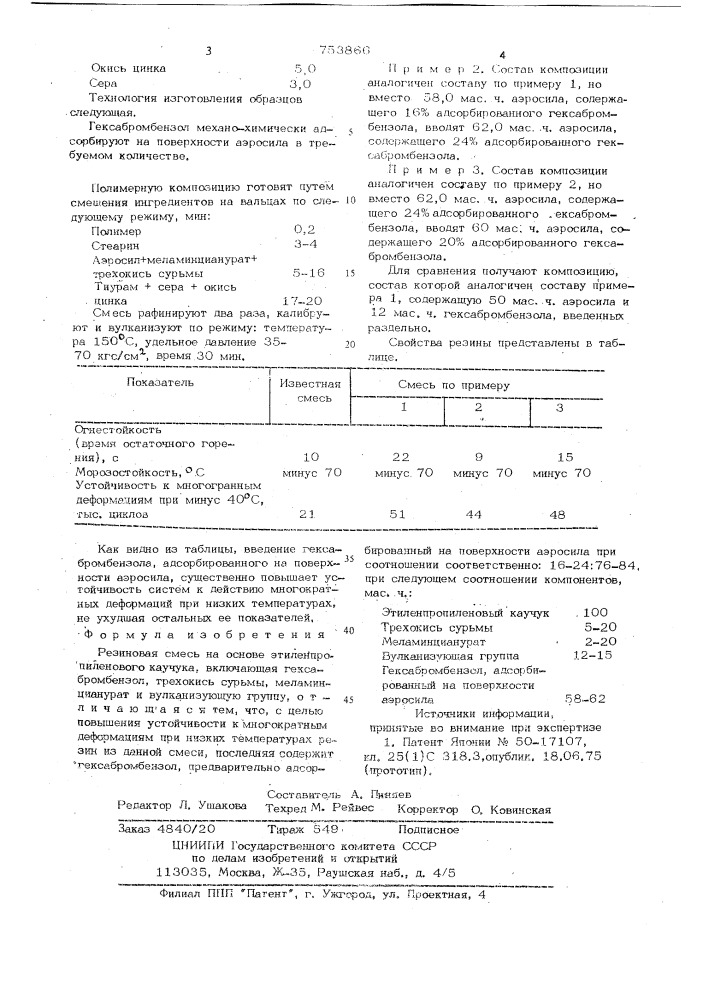 Резиновая смесь на основе этиленпропиленового каучука (патент 753866)