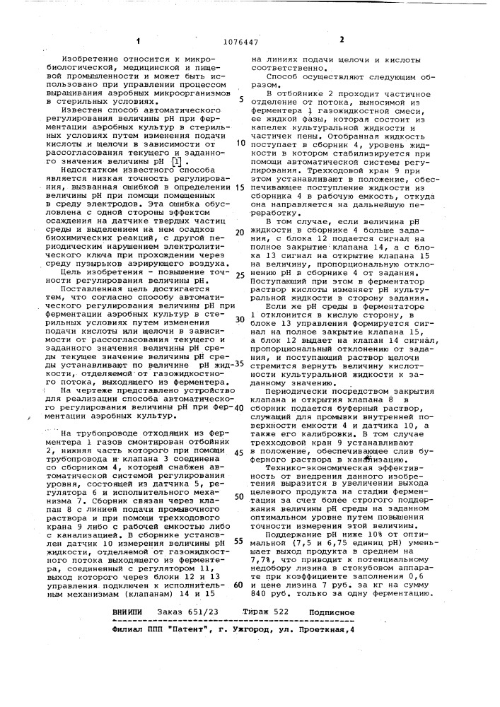 Способ автоматического регулирования величины @ при ферментации аэробных культур в стерильных условиях (патент 1076447)