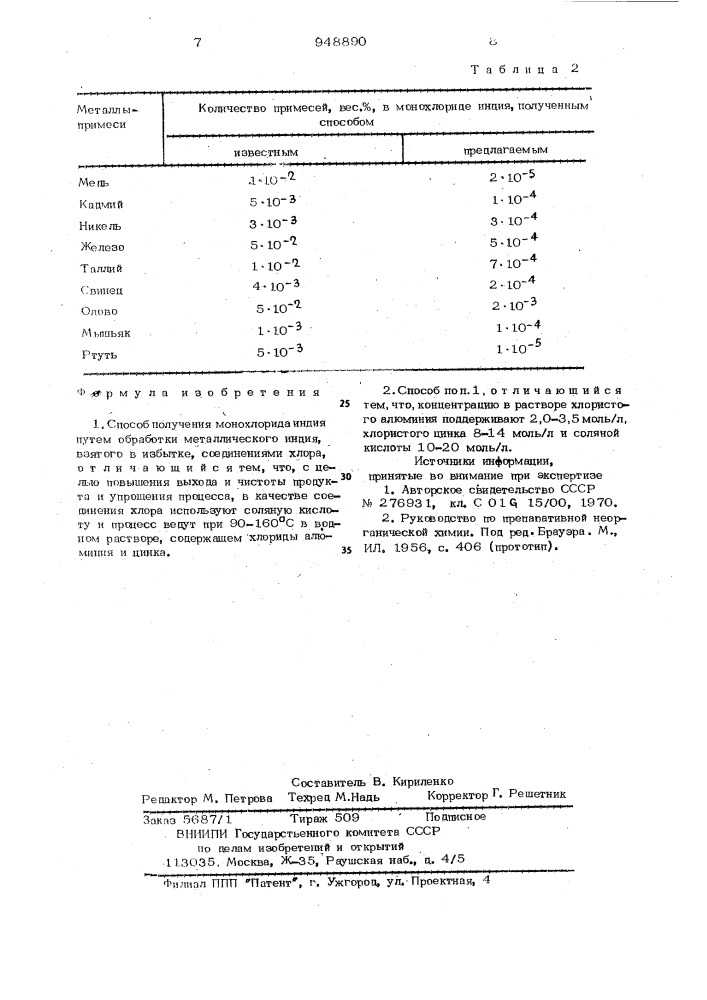 Способ получения монохлорида индия (патент 948890)