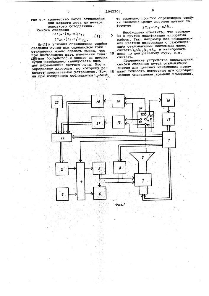 Устройство для измерения ошибки сведения лучей на экране цветного кинескопа (патент 1042208)