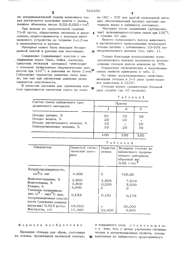 Вкладная стелька для обуви (патент 525450)